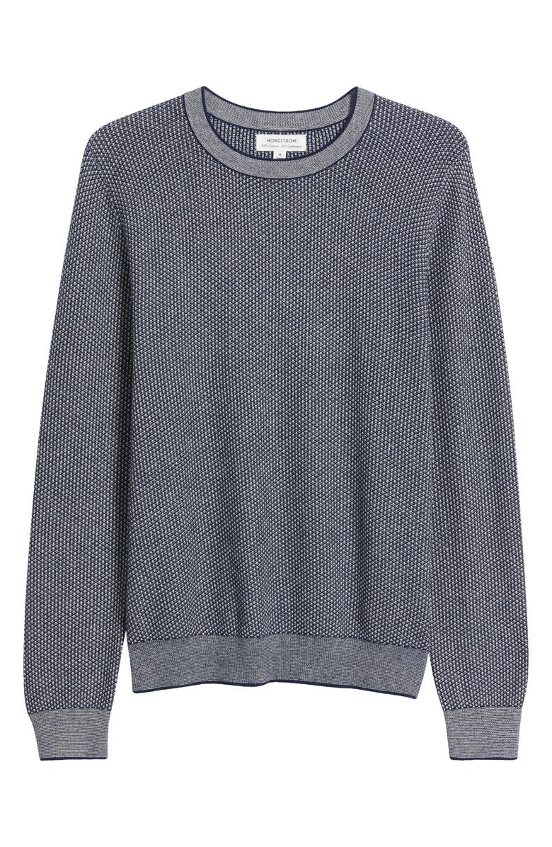 Nordstrom Texture Cotton & Cashmere Sweater, Alternate, color, Navy-Oatmeal Heather