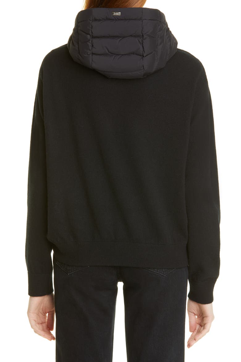 Knit Sleeves Hooded Down Puffer Jacket, Alternate, color, BLACK