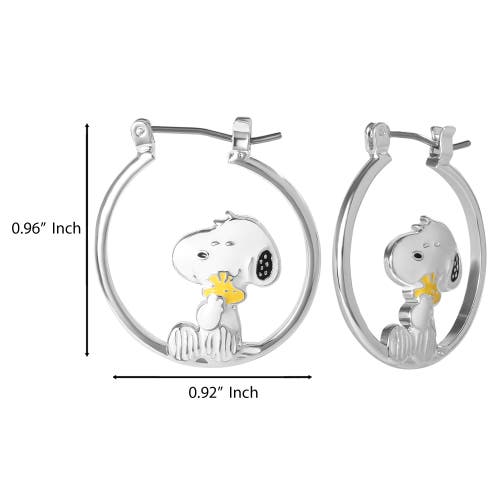 Peanuts Snoopy Hugging Woodstock Enamel Hoop Earrings In Metallic