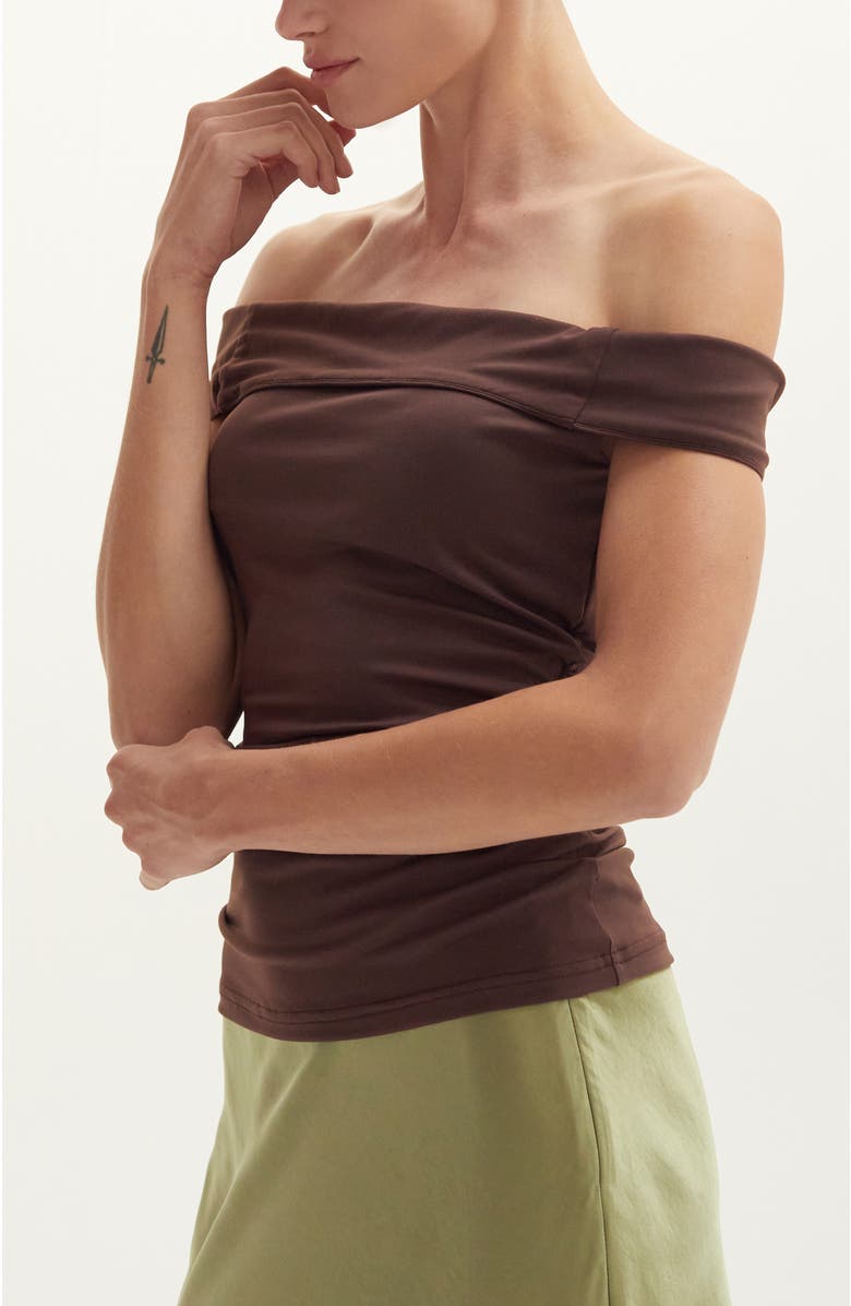 CRESCENT Off Shoulder Knit Top, Alternate, color, Espresso