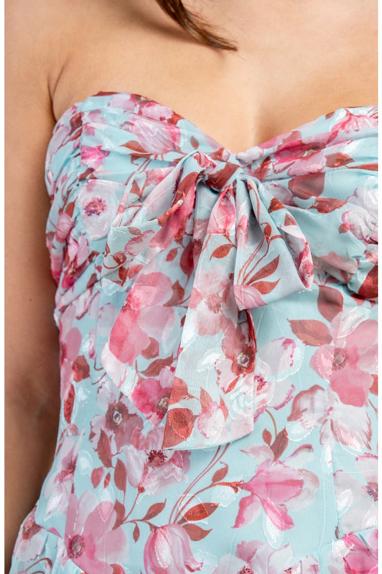 Floral Strapless Chiffon Fit & Flare Minidress, Alternate, color, BLUE PINK