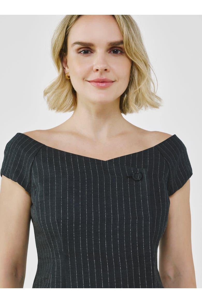 Tailored Pinstripe Bardot Top, Alternate, color, Charcoal Grey