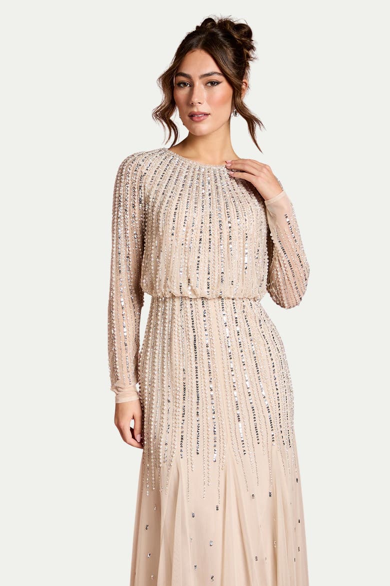 Long Sleeve Maxi Dress, Alternate, color, Champagne