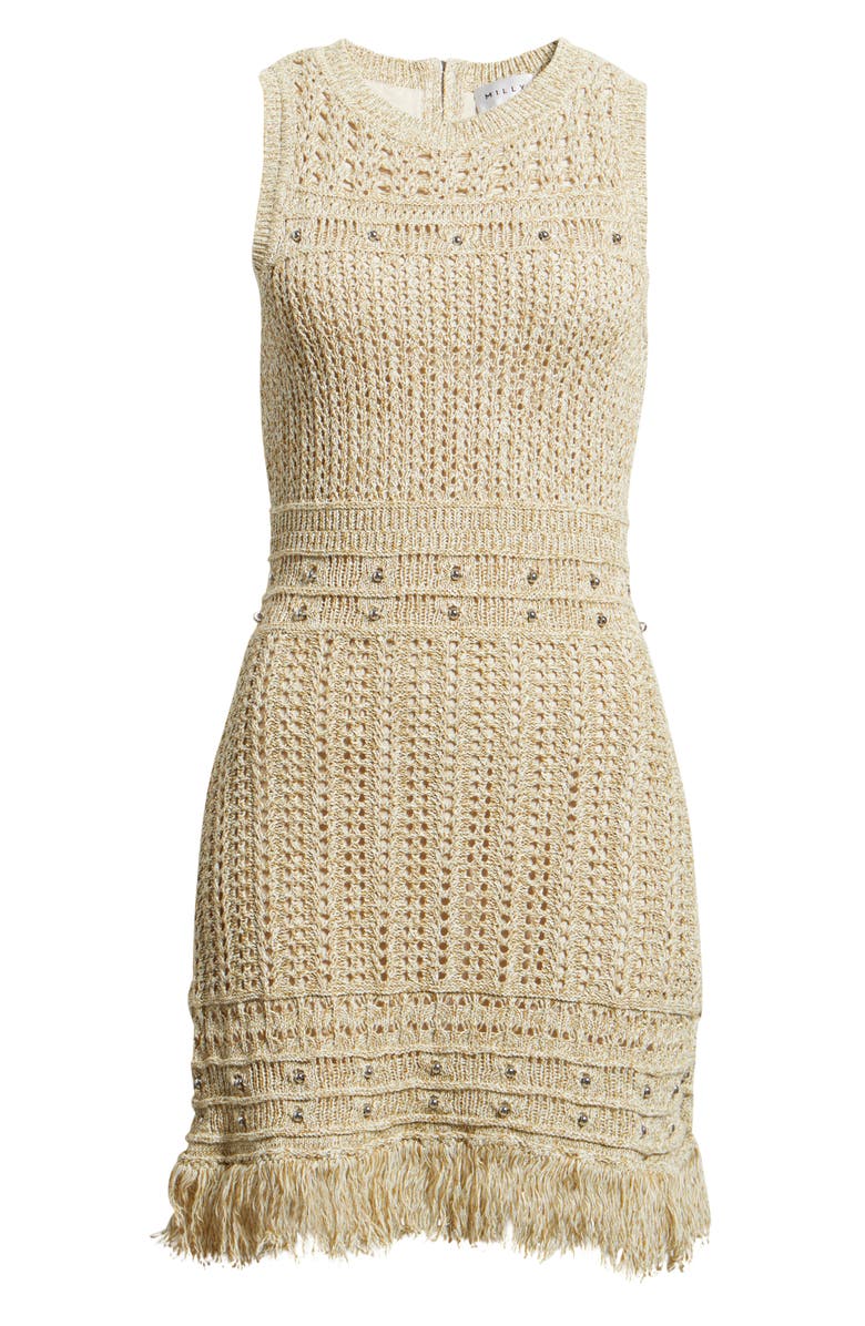 Milly Beaded Fringe Knit Minidress, Alternate, color, Beige Multi
