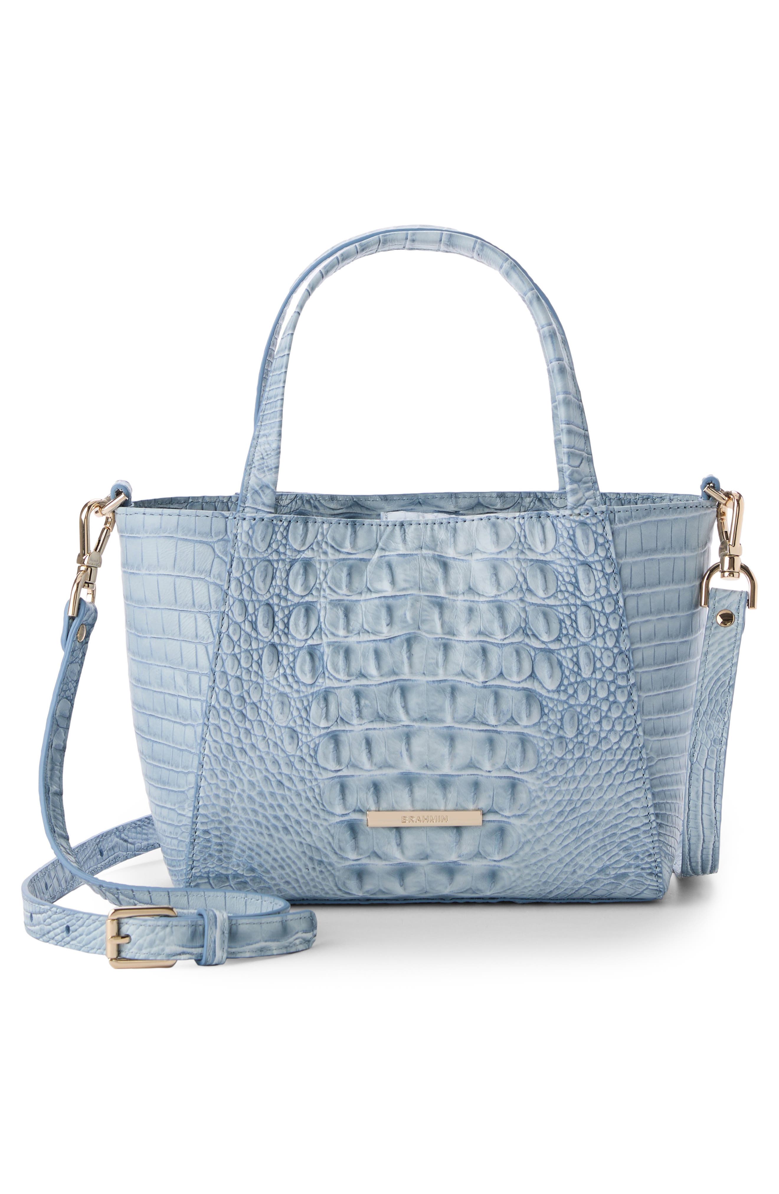 Brahmin Small Mona Croc Embossed Leather Top Handle Bag, Alternate, color, Stonewash