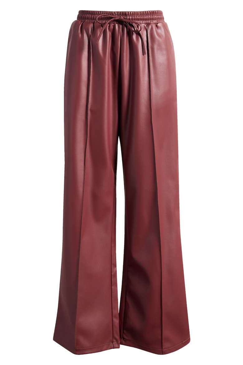 Faux Leather Wide Leg Drawstring Pants, Alternate, color, BURGUNDY