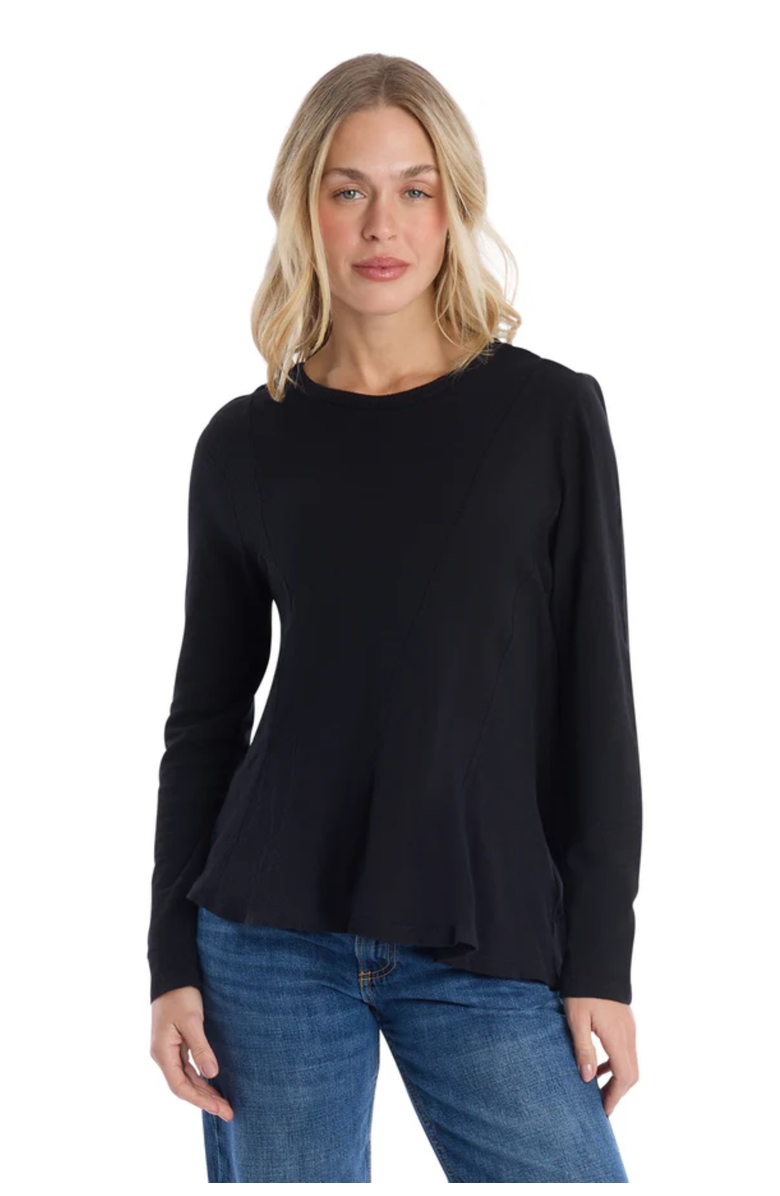WILT Clothing Round Neck Long Sleeve Tee with Asymmetric Hem & Body Seams, Alternate, color, Black
