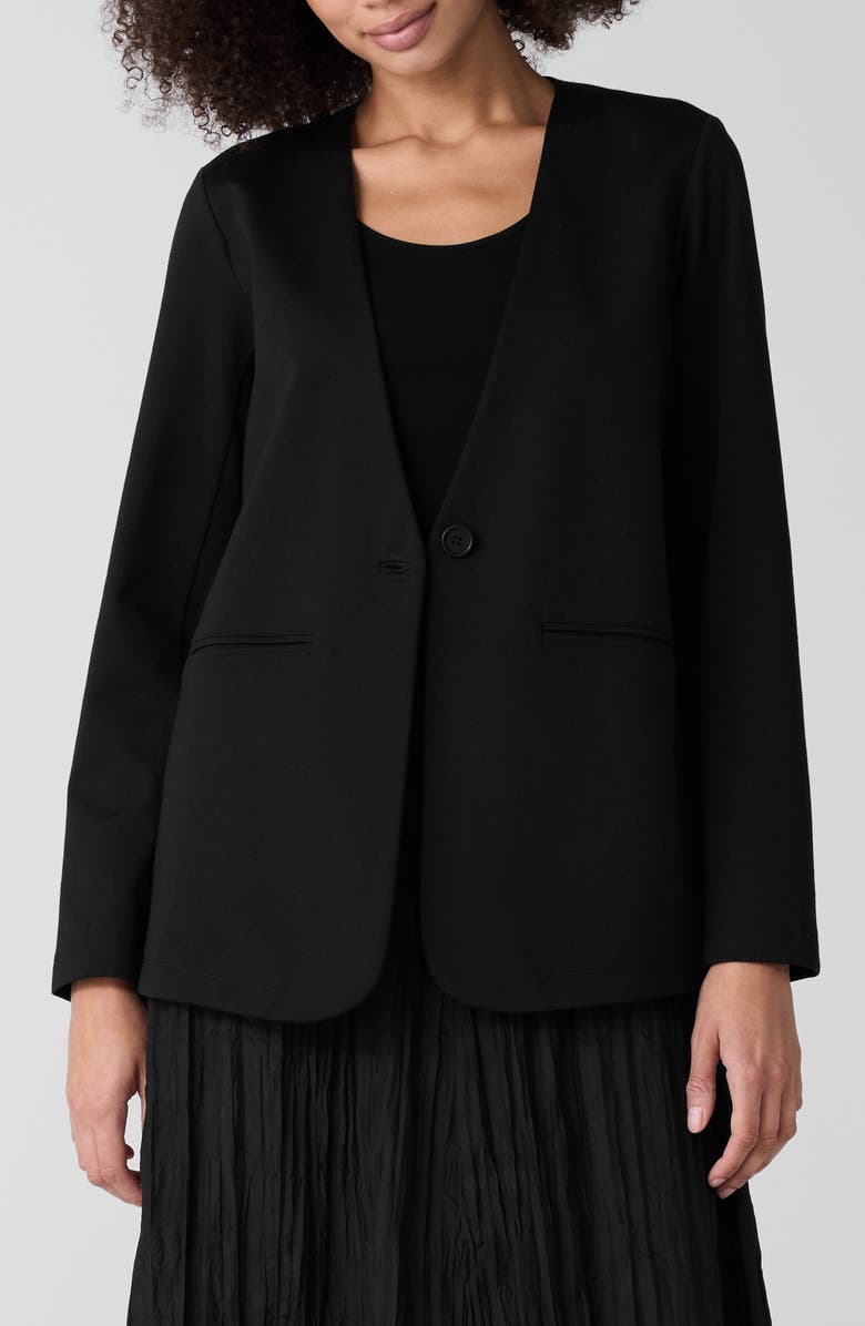Eileen Fisher V-Neck Ponte Longline Jacket, Main, color, Black