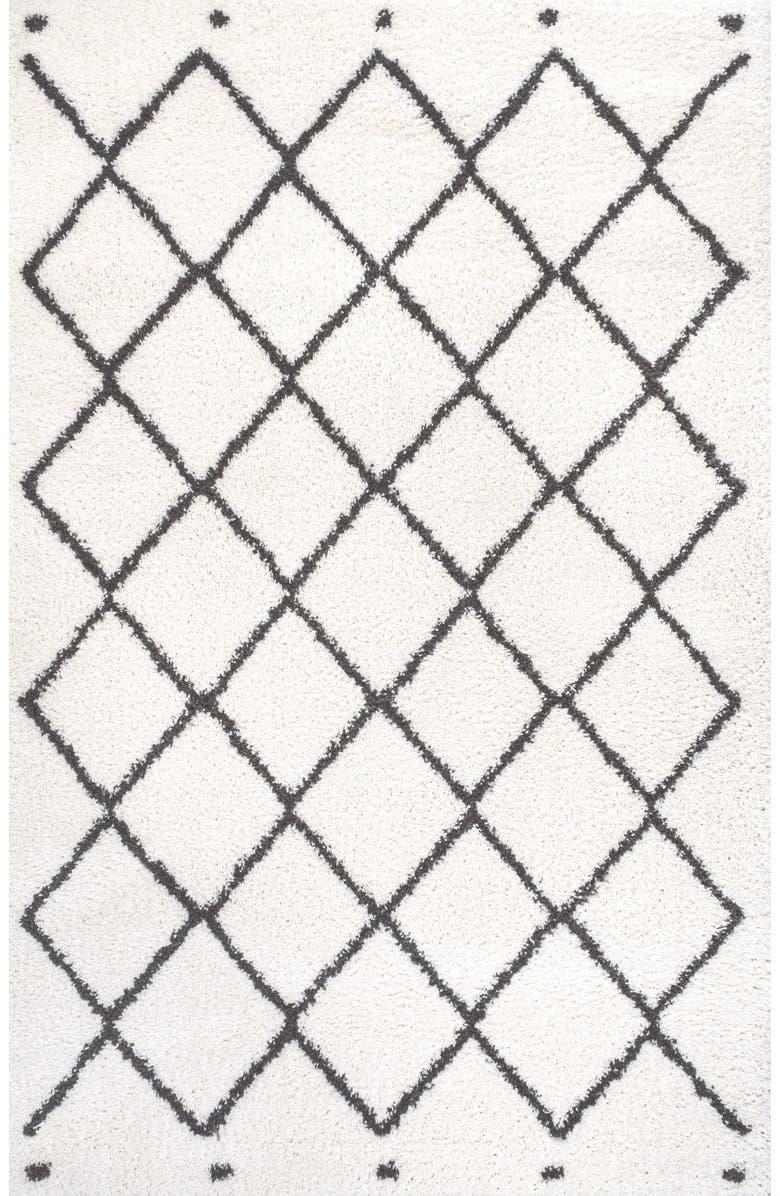 JONATHAN Y Cami Moroccan Style Diamond Shag Area Rug, Main, color, White/Gray