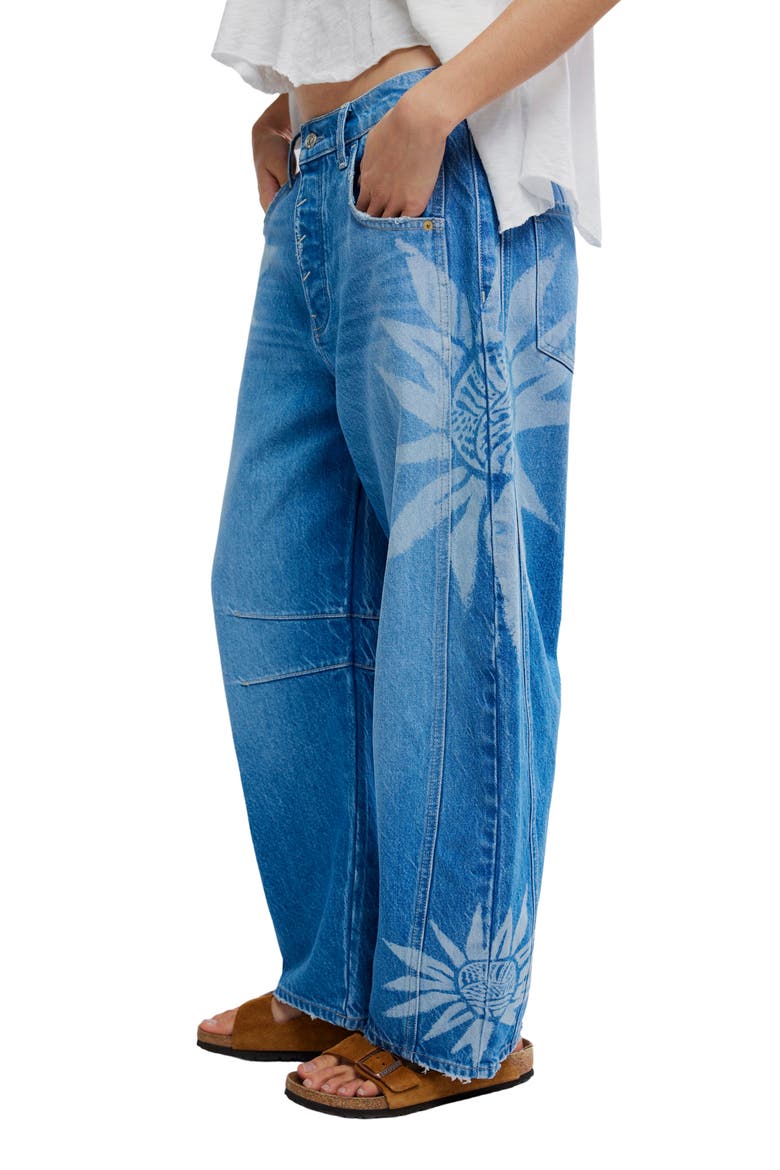 Good Luck Floral Print Barrel Jeans, Alternate, color, SUN FADE LASER - FAD