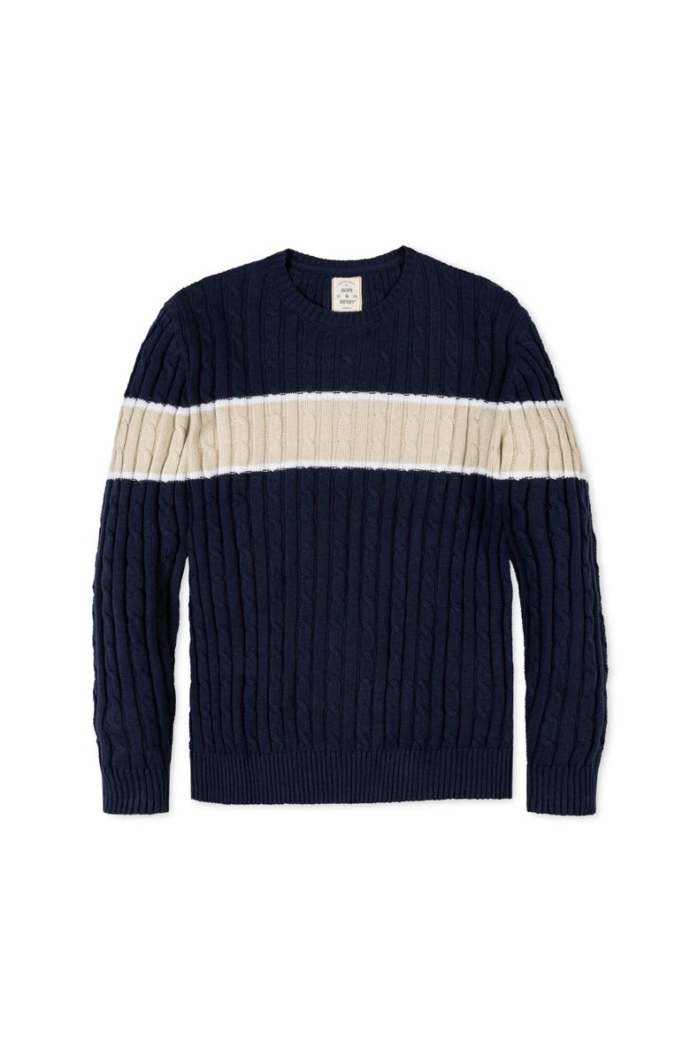 Hope & Henry Organic Crew Neck Cable Sweater, Alternate, color, Navy Chest Stripe