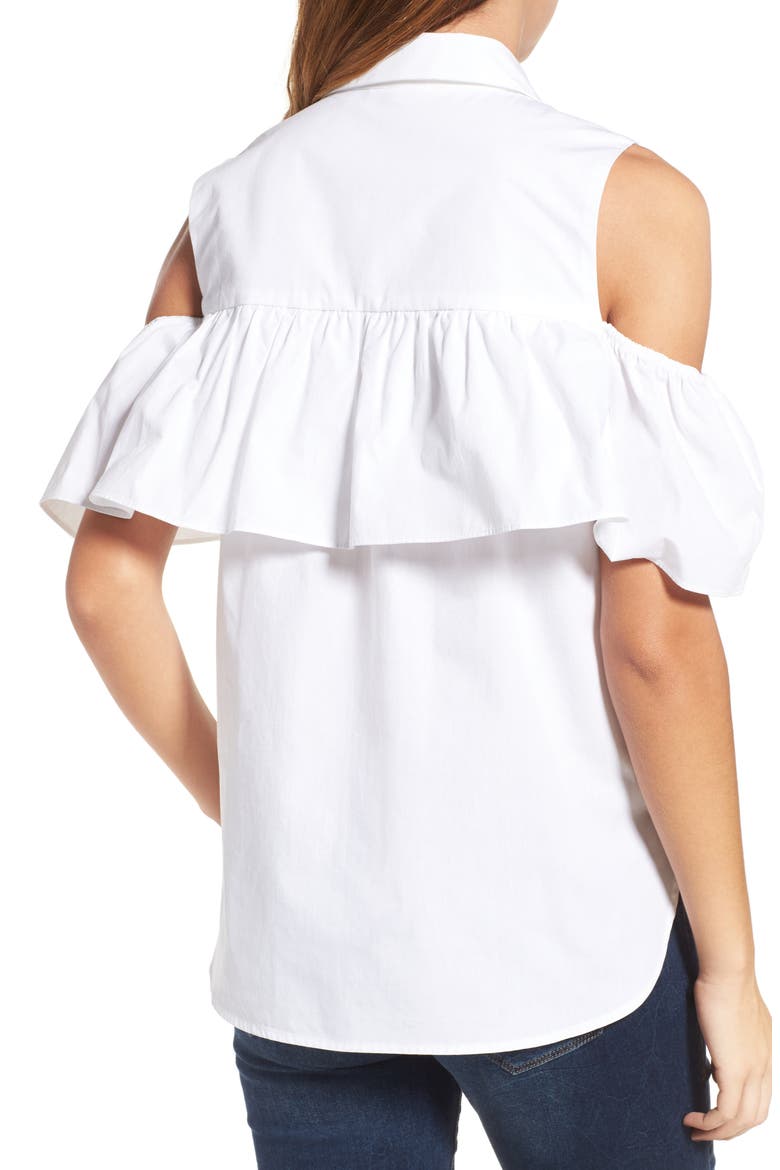 Ruffled Cold Shoulder Top, Alternate, color, WHITE
