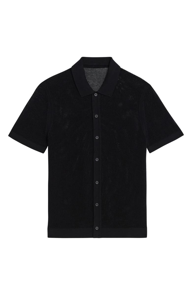Theory Cairn Short Sleeve Button-Up Cotton Blend Sweater, Alternate, color, Black
