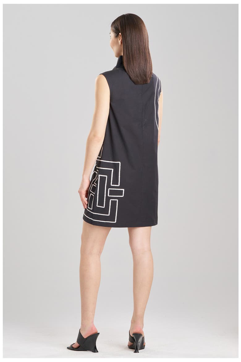 Tech Cotton Taffeta Funnel Shift Dress w/ Embroidery, Alternate, color, BLACK