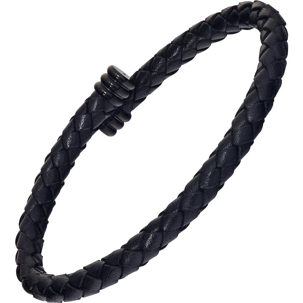 Link Up Flexible Braided Leather Bracelet With Stainless Steel End Caps In Blue
