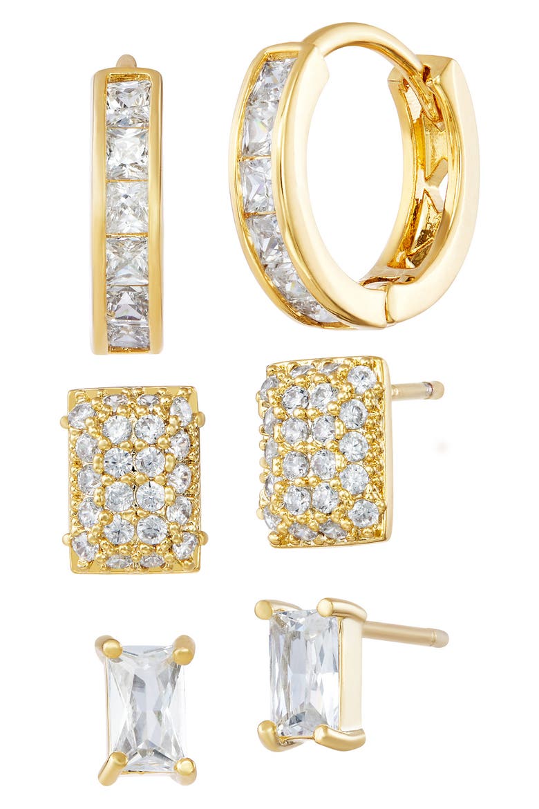 Set of 3 Cubic Zirconia Earrings, Alternate, color, YELLOW