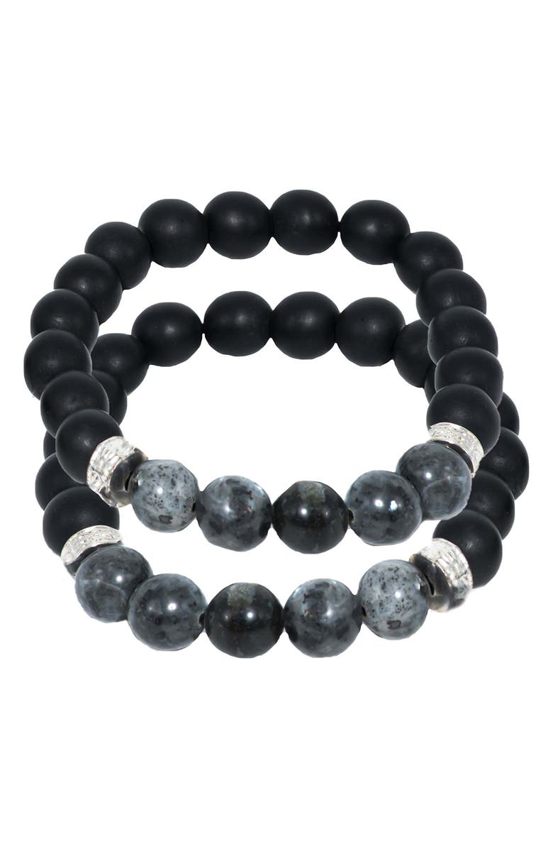 AMERICAN EXCHANGE Black Wood & Grey Labradorite Beaded Stretch Bracelet Set, Alternate, color, 