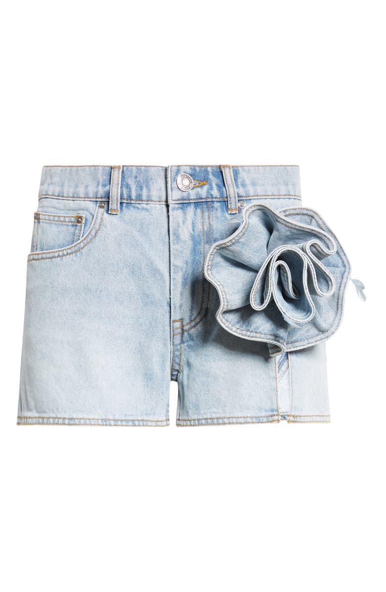 Area Flower Corsage Slit Denim Shorts, Alternate, color,