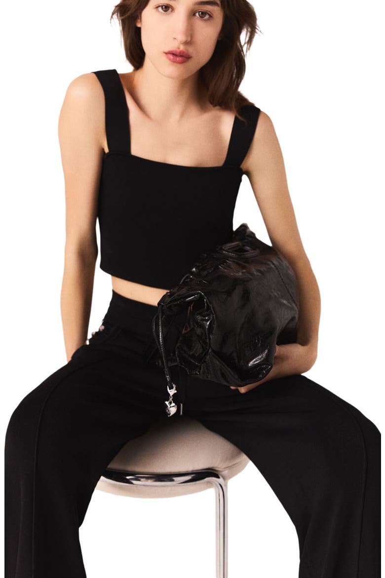 Knitted crop top with straps, Alternate, color, Black