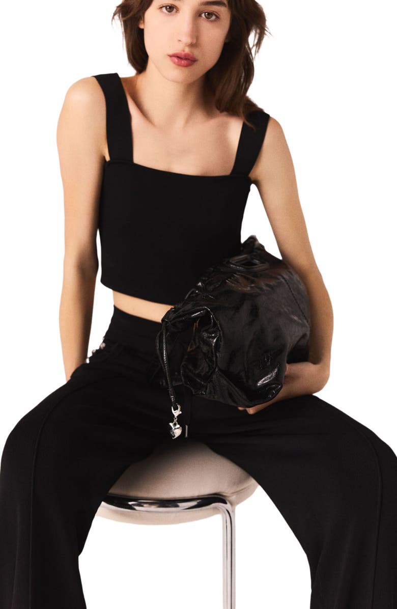 maje Knitted crop top with straps, Alternate, color, Black