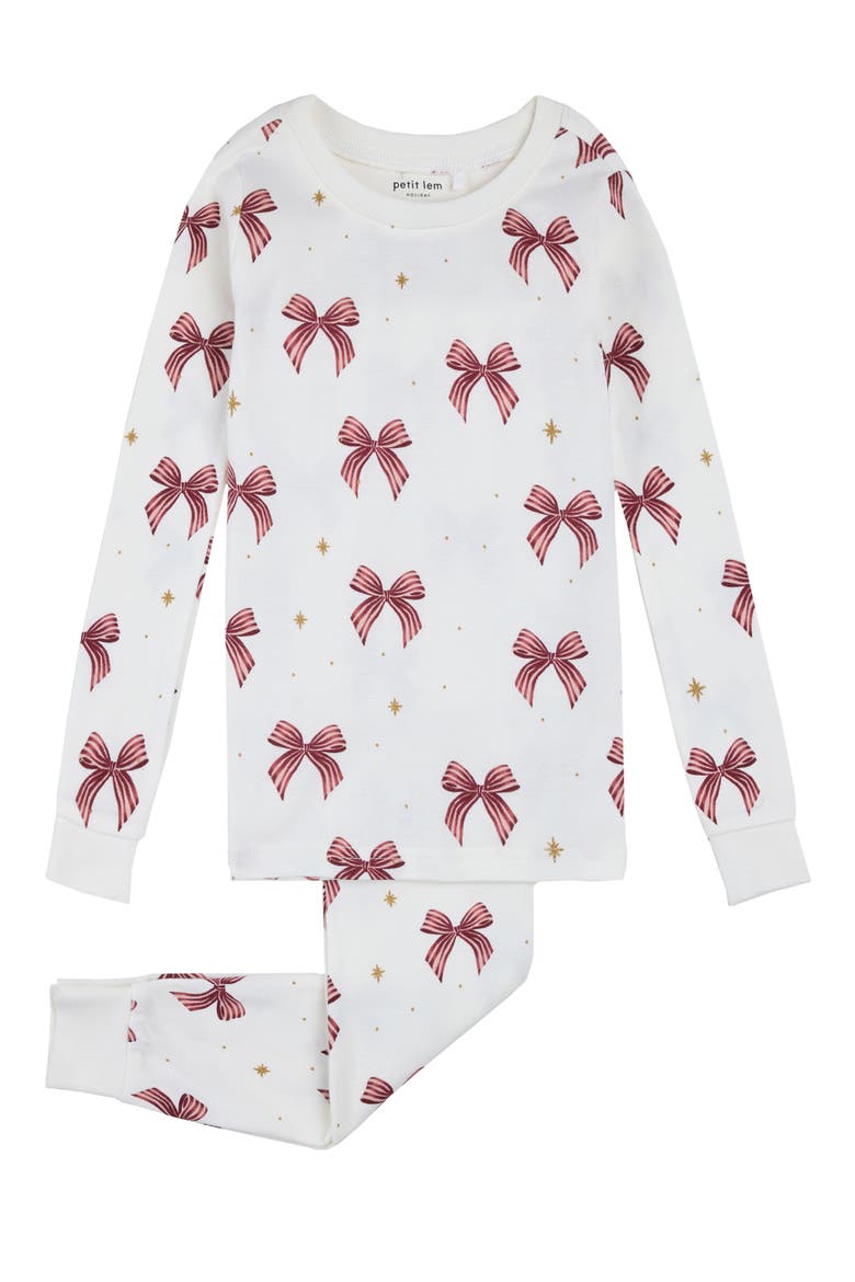 Kids' Bow Print Pajama Set, Main, color, BEIGE
