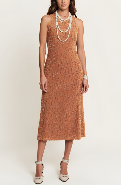 Hand-Embellished Sleeveless Midi Dress