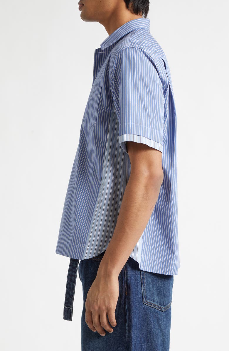 Sacai Mixed Stripe Cotton Poplin Button-Up Shirt, Alternate, color, Blue Stripe