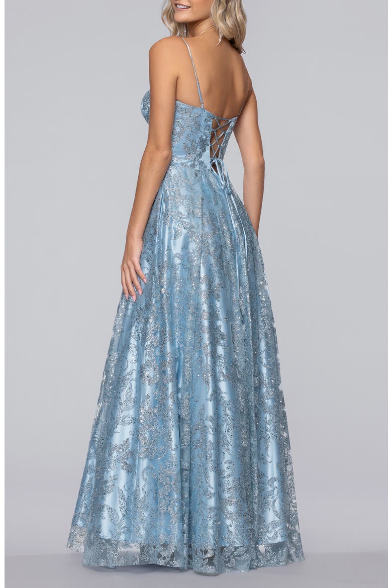 Jill Glitter Mesh Corset Gown, Alternate, color, LIGHT BLUE