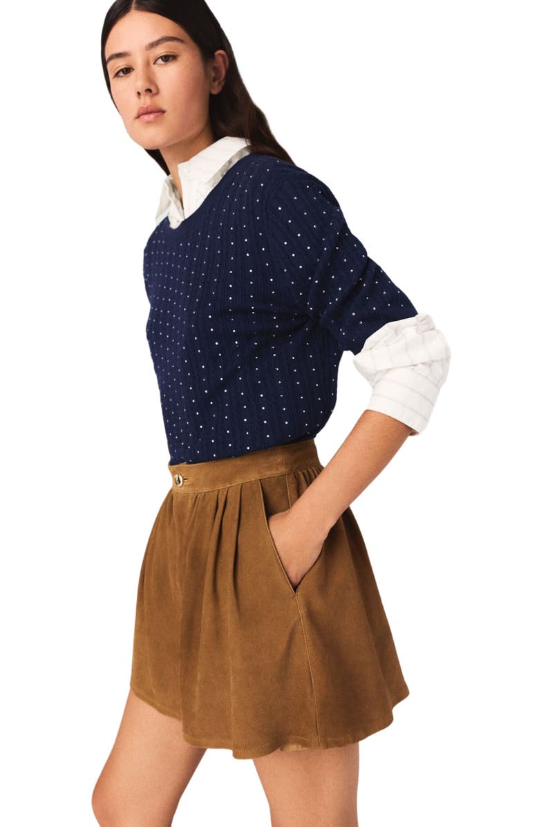 maje Short suede skirt, Alternate, color, Camel