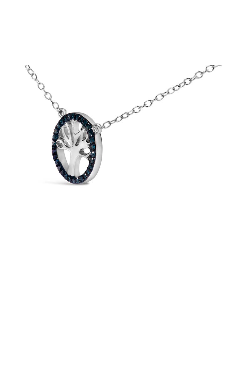 Haus of Brilliance Silver 1/6 Cttw Blue Diamond Tree of Life and Circle Pendant Necklace, Alternate, color, White