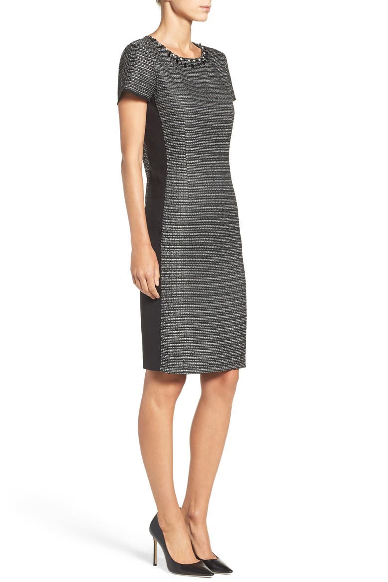 Embellished Tweed Shift Dress, Alternate, color, BLACK/ IVORY