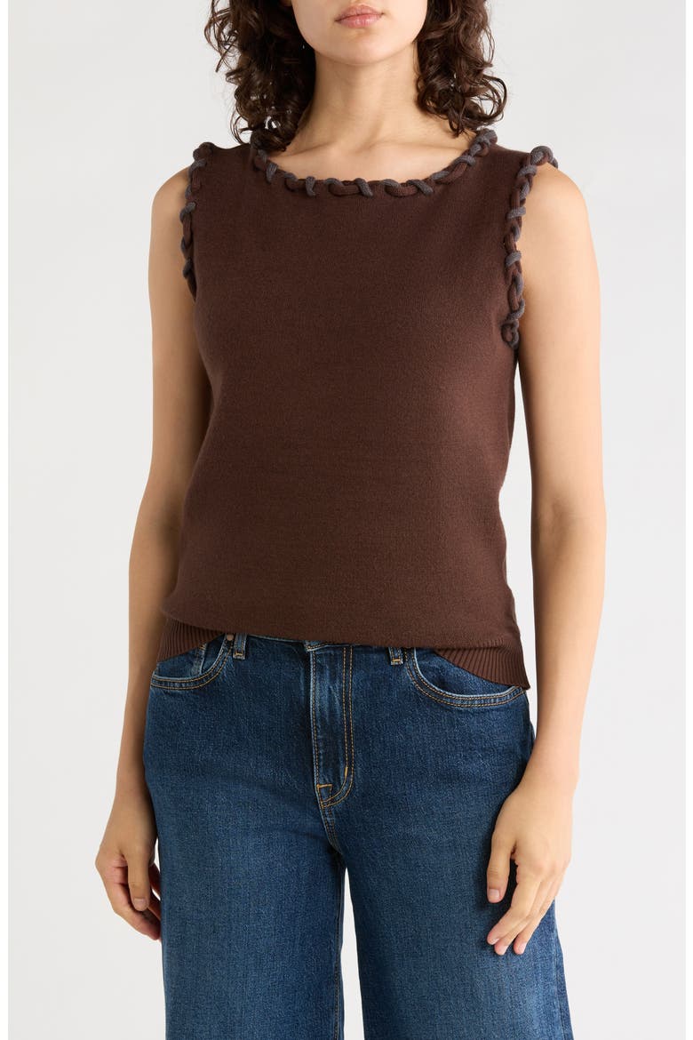 Braided Trim Sweater Tank, Main, color, DARK BROWN