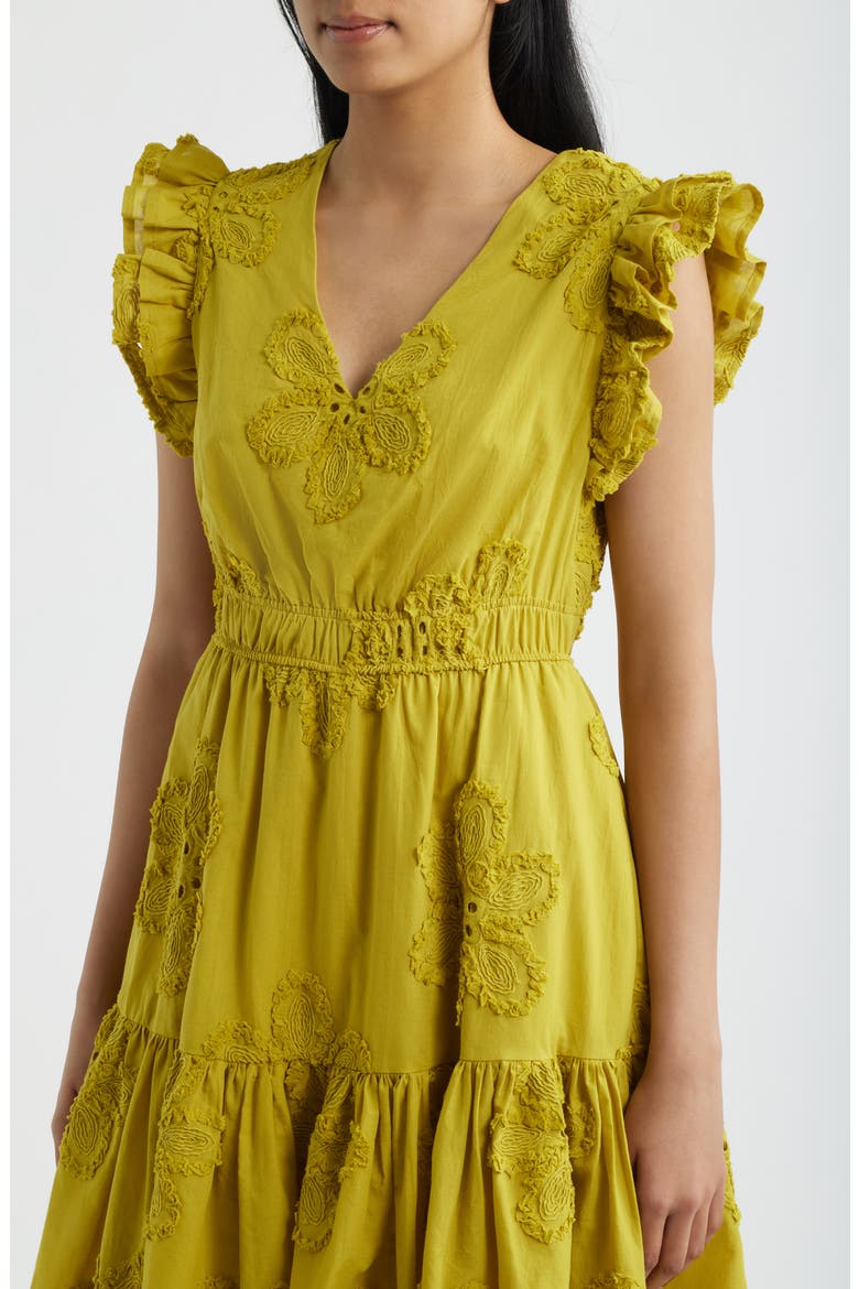 Floral Embroidered Ruffle Dress, Alternate, color, MOSS