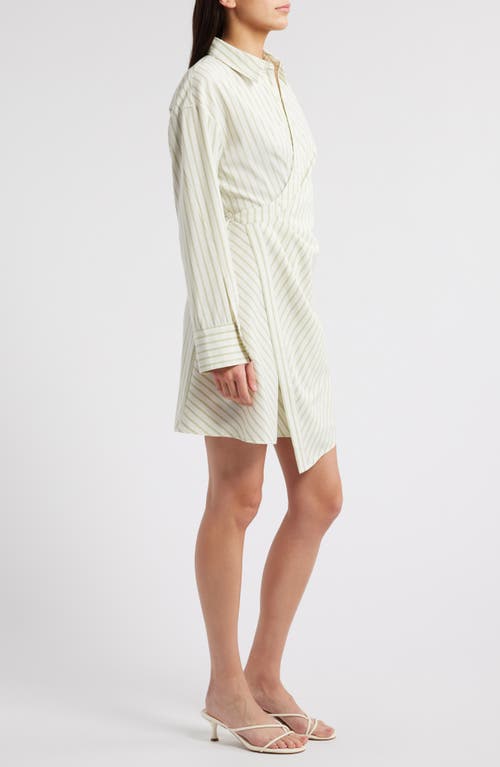 Zoe And Claire Stripe Side Knot Long Sleeve Shirtdress In Green