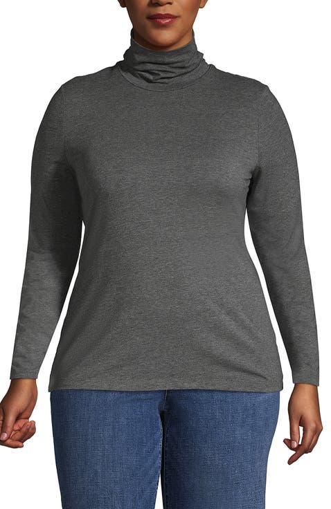Plus Size Lightweight Jersey Long Sleeve Turtleneck