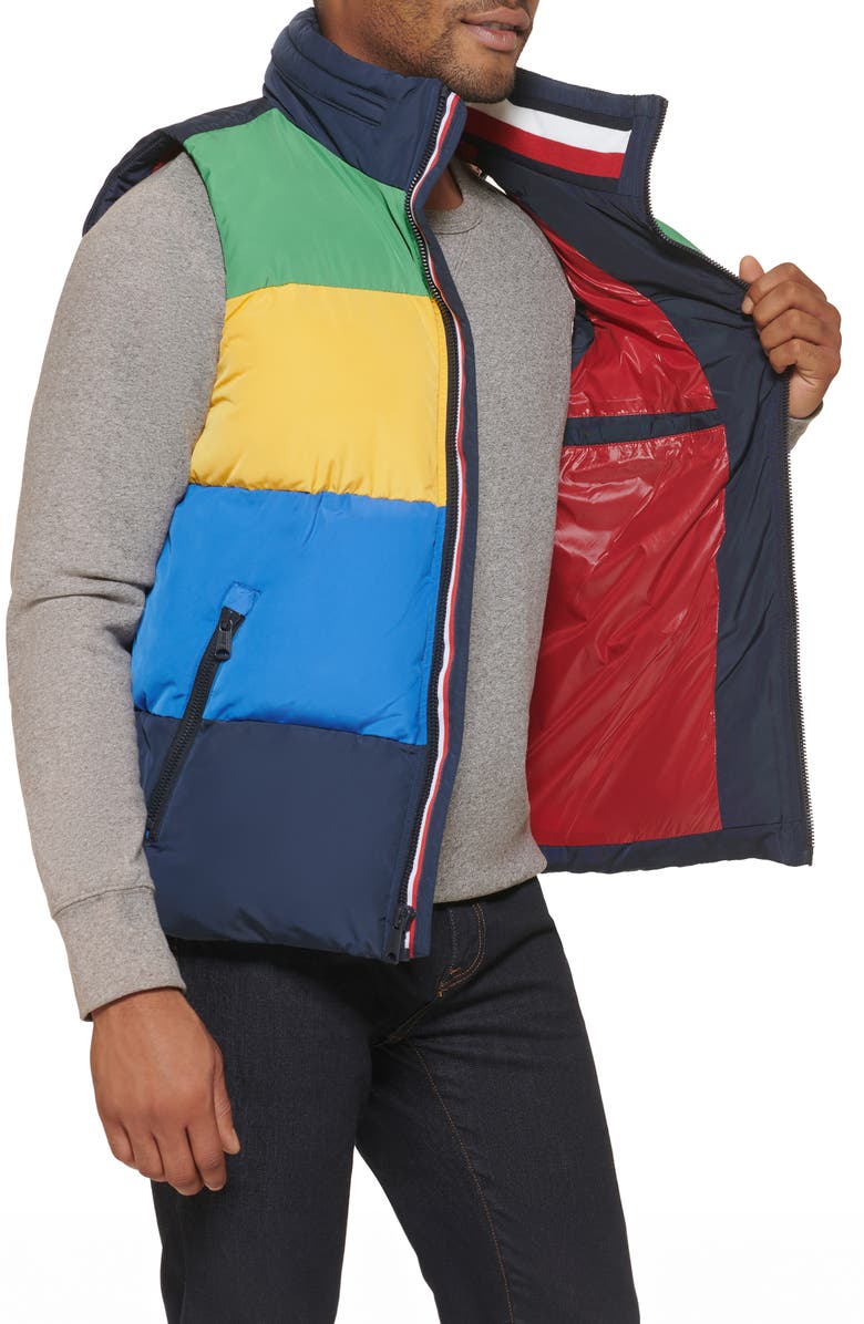 Tommy Hilfiger Water Resistant Colorblock Puffer Vest, Alternate, color, Night/ Black