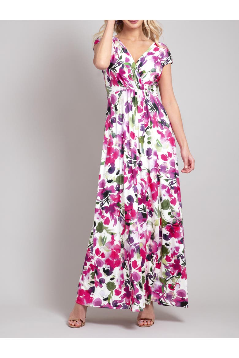 Sophia V-Neck Short Sleeve Maxi Dress, Alternate, color, Fuchsia Florals