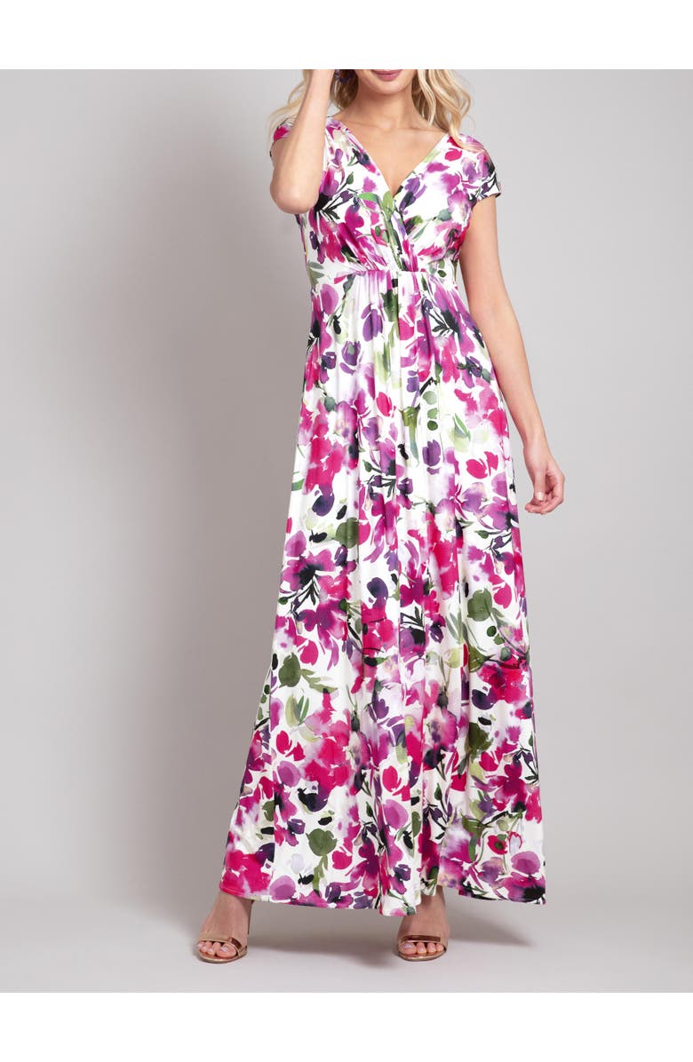 Alie Street London Sophia V-Neck Short Sleeve Maxi Dress, Alternate, color, Fuchsia Florals