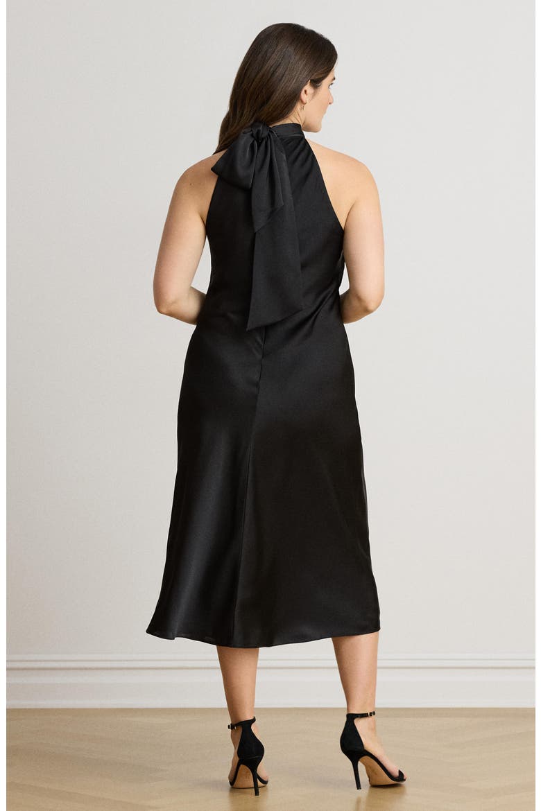 Satin Halter Neck Cocktail Dress, Alternate, color, BLACK