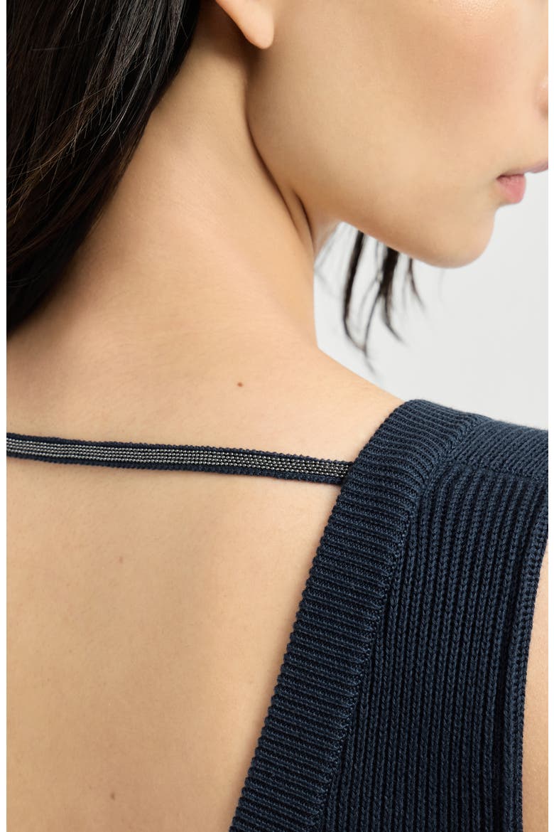 Cotton rib knit dress with precious strap, Alternate, color, Blue