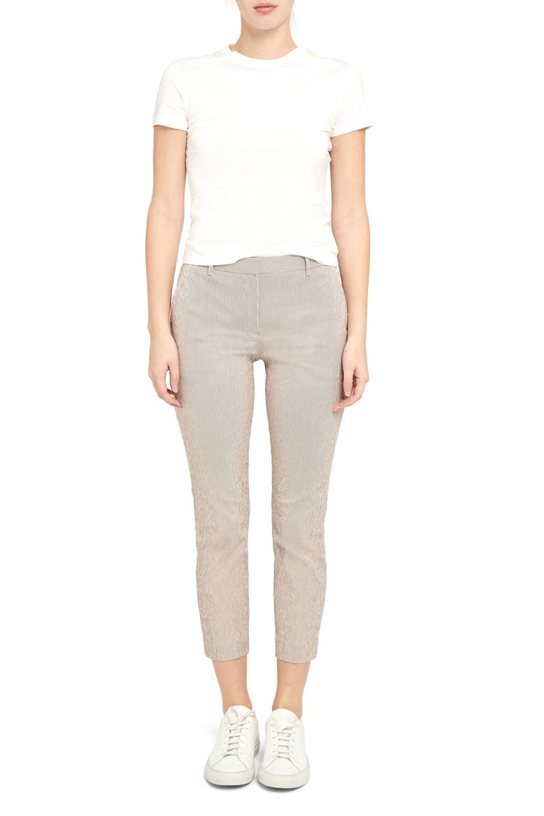Treeca Seersucker Ankle Pants, Alternate, color, BEIGE/ WHITE