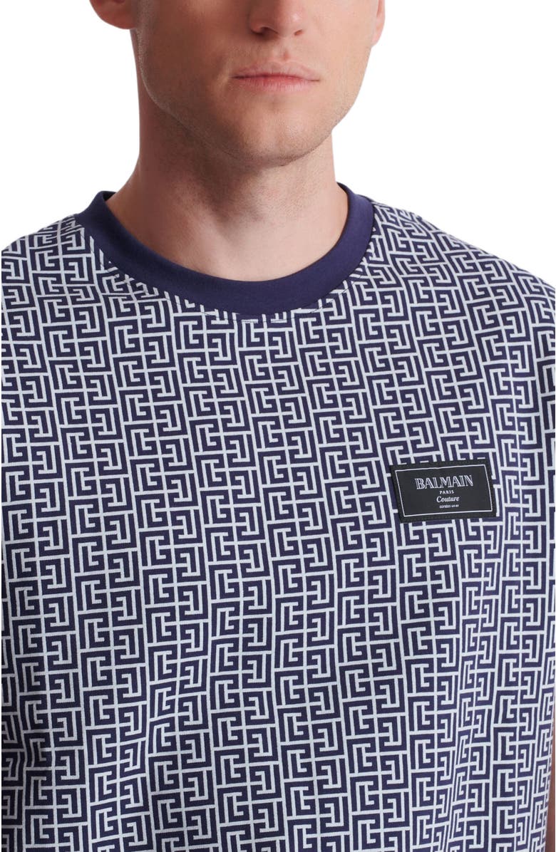 Balmain Monogrammed T-Shirt With Balmain Couture Label, Alternate, color, Blue
