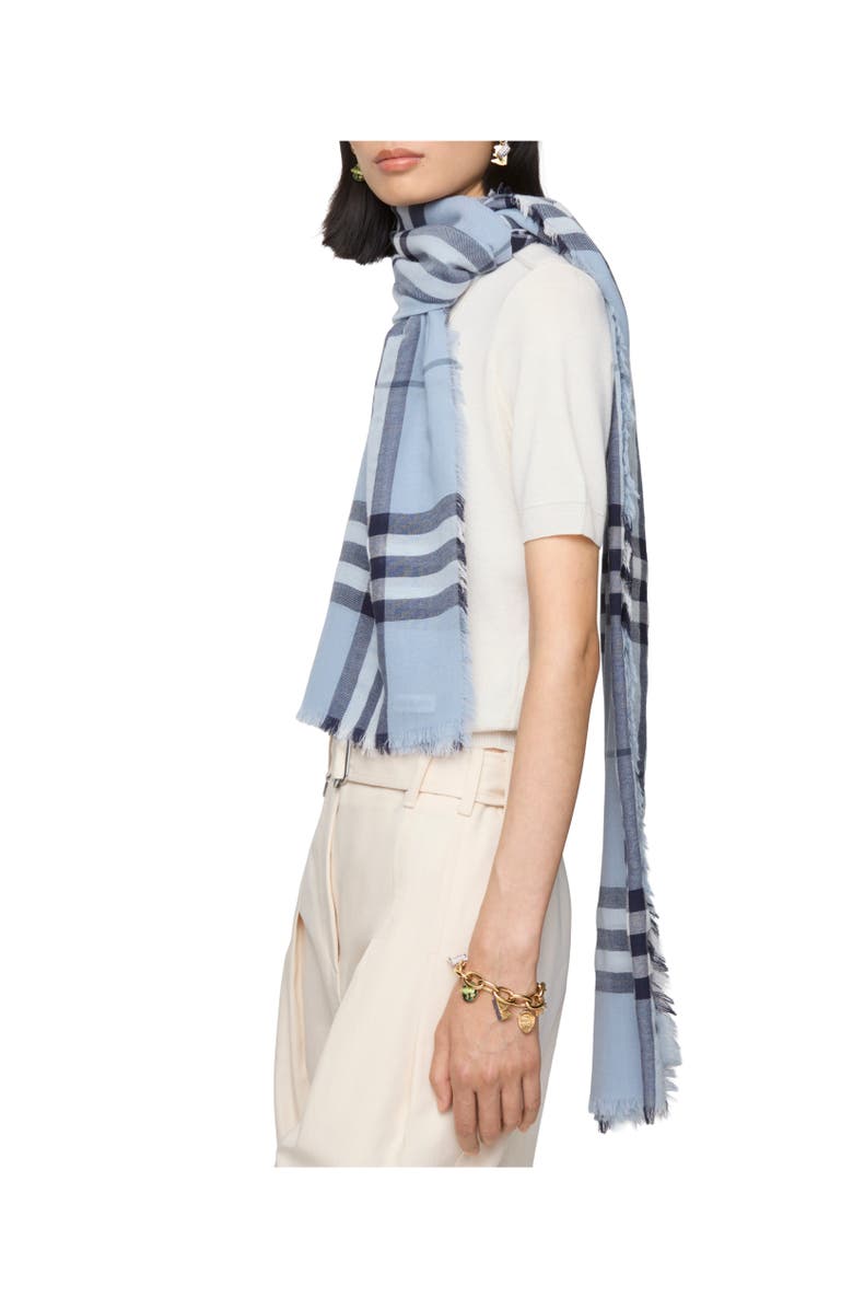 Burberry Wide Check Wool Scarf, Alternate, color, Bank Blue