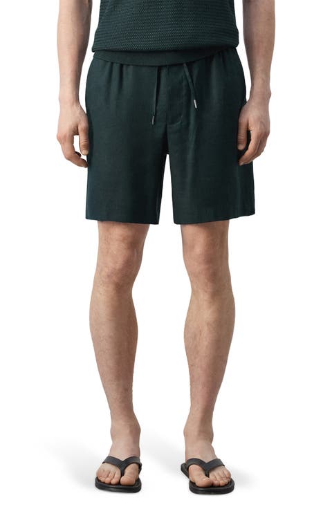 Flat Front Linen Blend Drawstring Bermuda Shorts