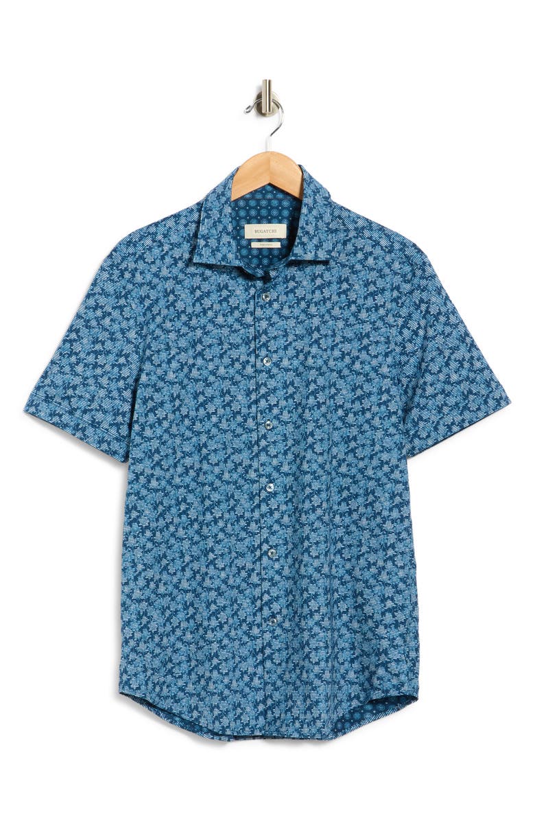 Bugatchi Short Sleeve Woven Shirt, Main, color, Night Blue
