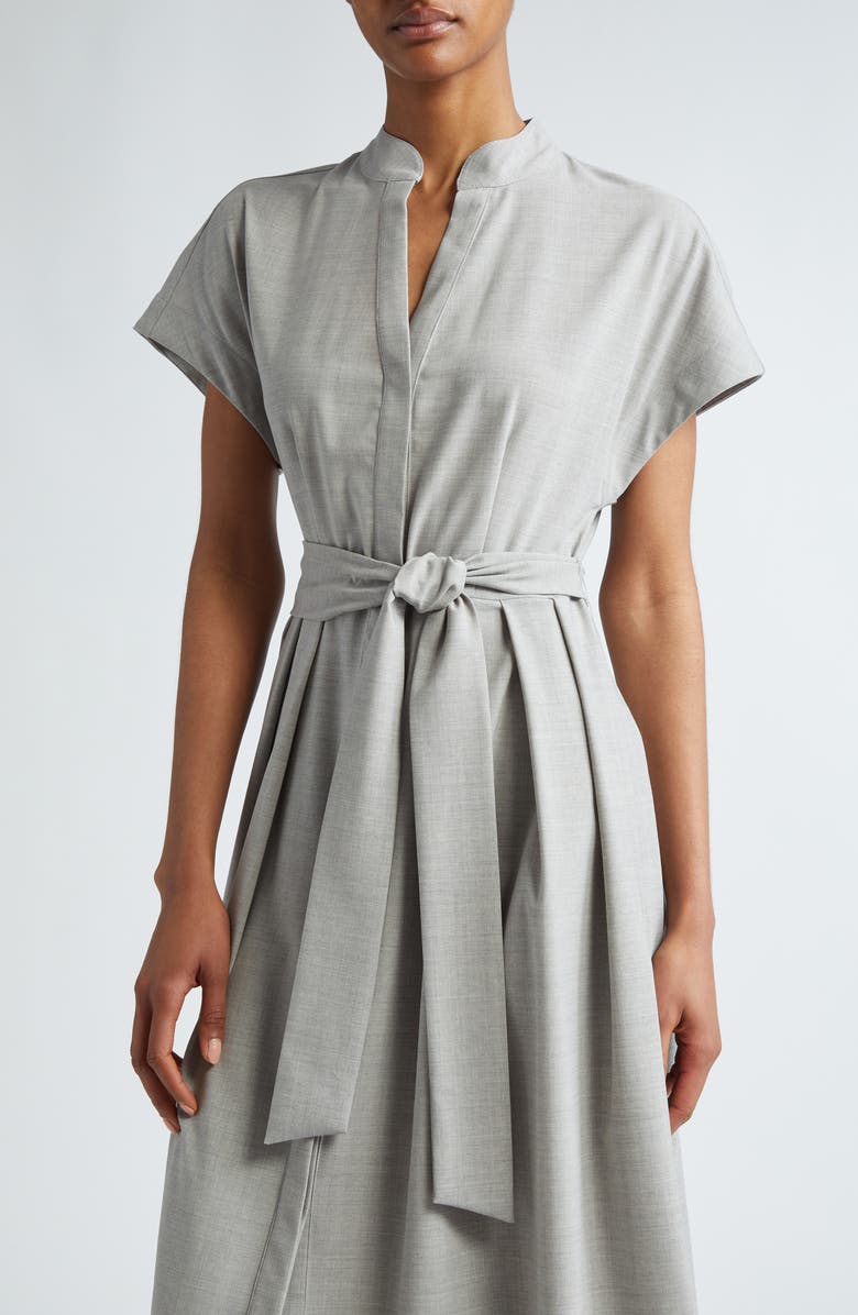 Eleventy Cap Sleeve Stretch Wool Midi Shirtdress, Alternate, color, Grey