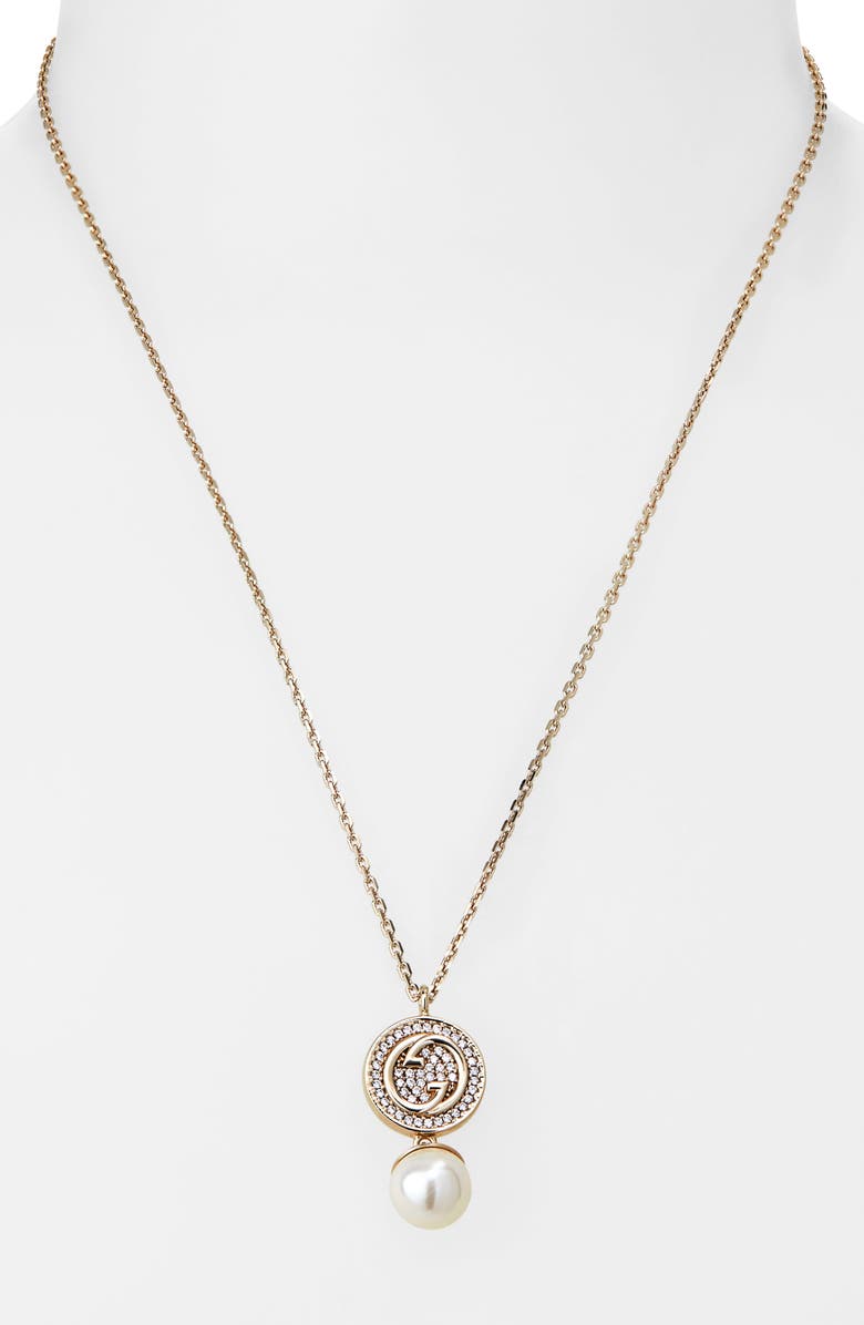 Gucci Blondie Pavé Faux Pearl Pendant Necklace, Alternate, color, 