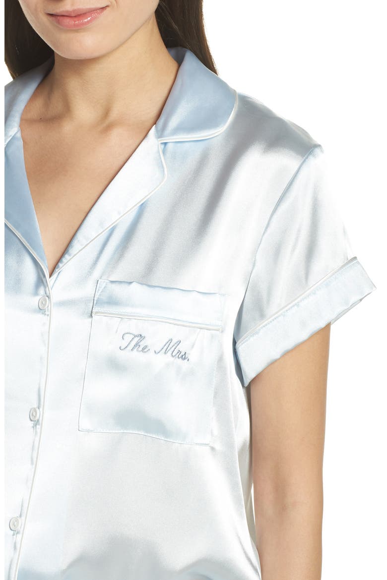 Bride/Bridesmaid/Mrs Satin Short Pajamas, Alternate, color, BLUE- THE MRS.