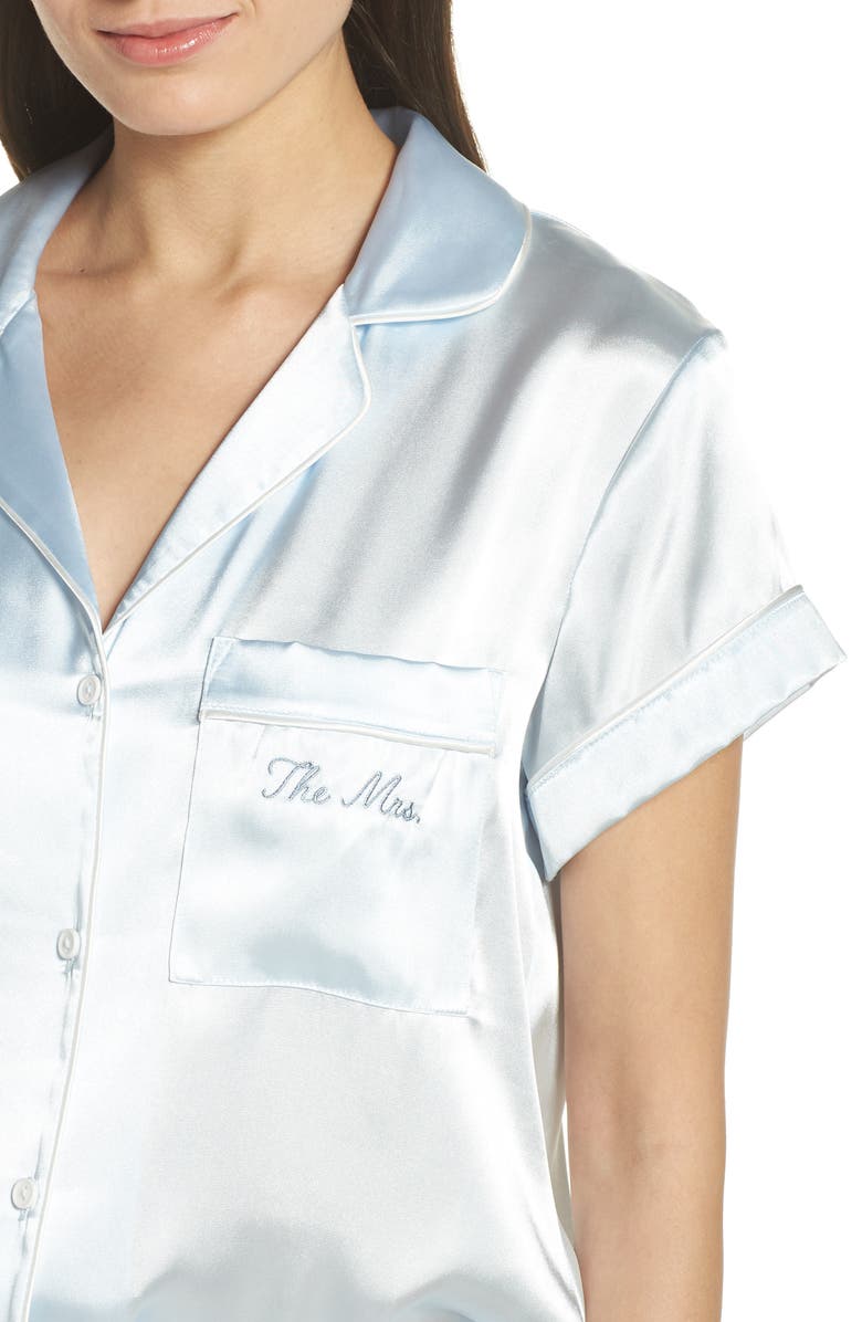 In Bloom by Jonquil Bride/Bridesmaid/Mrs Satin Short Pajamas, Alternate, color, Blue- The Mrs.