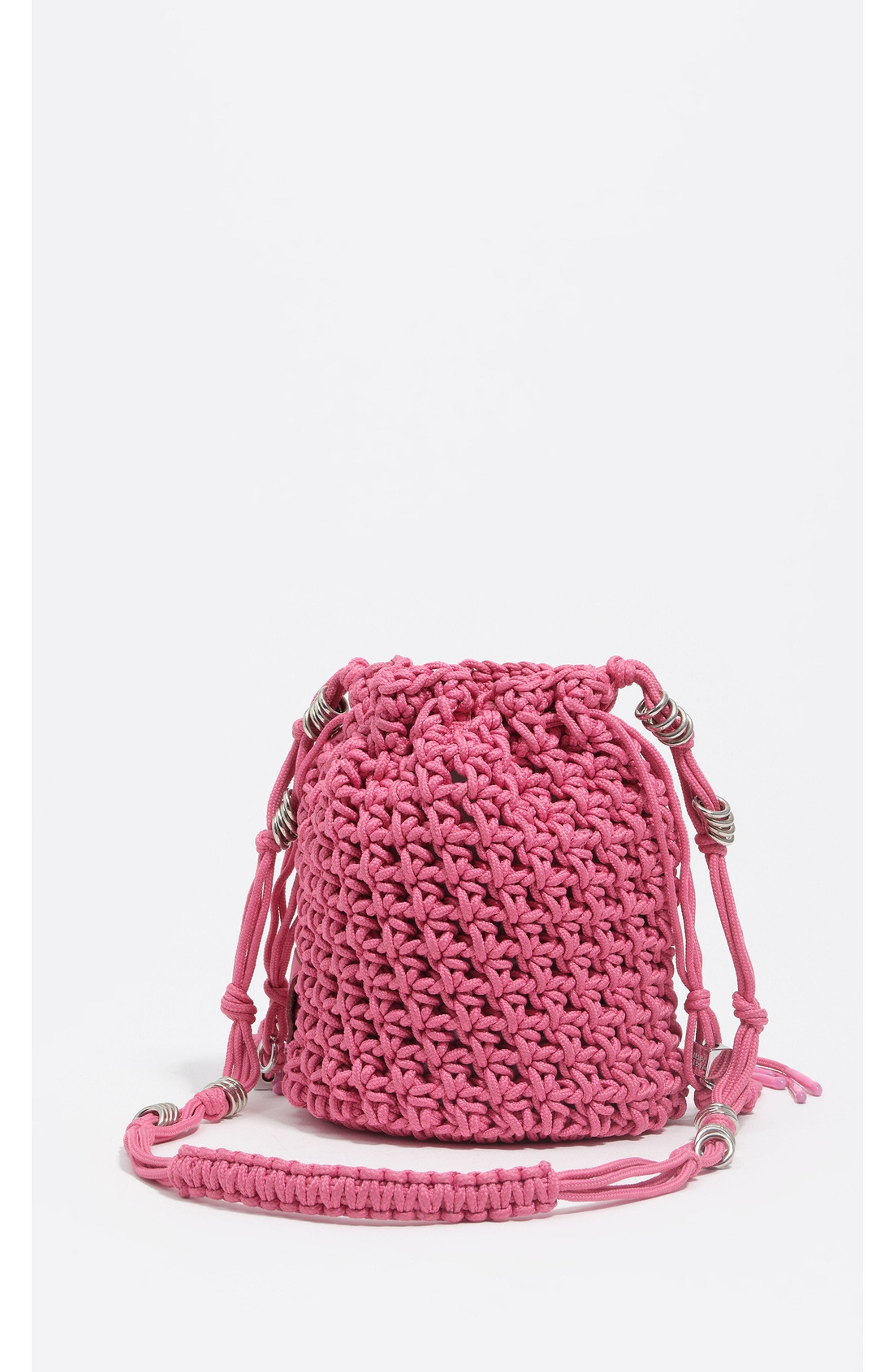 Mini Braided Bucket Bag, Alternate, color, DARK PINK